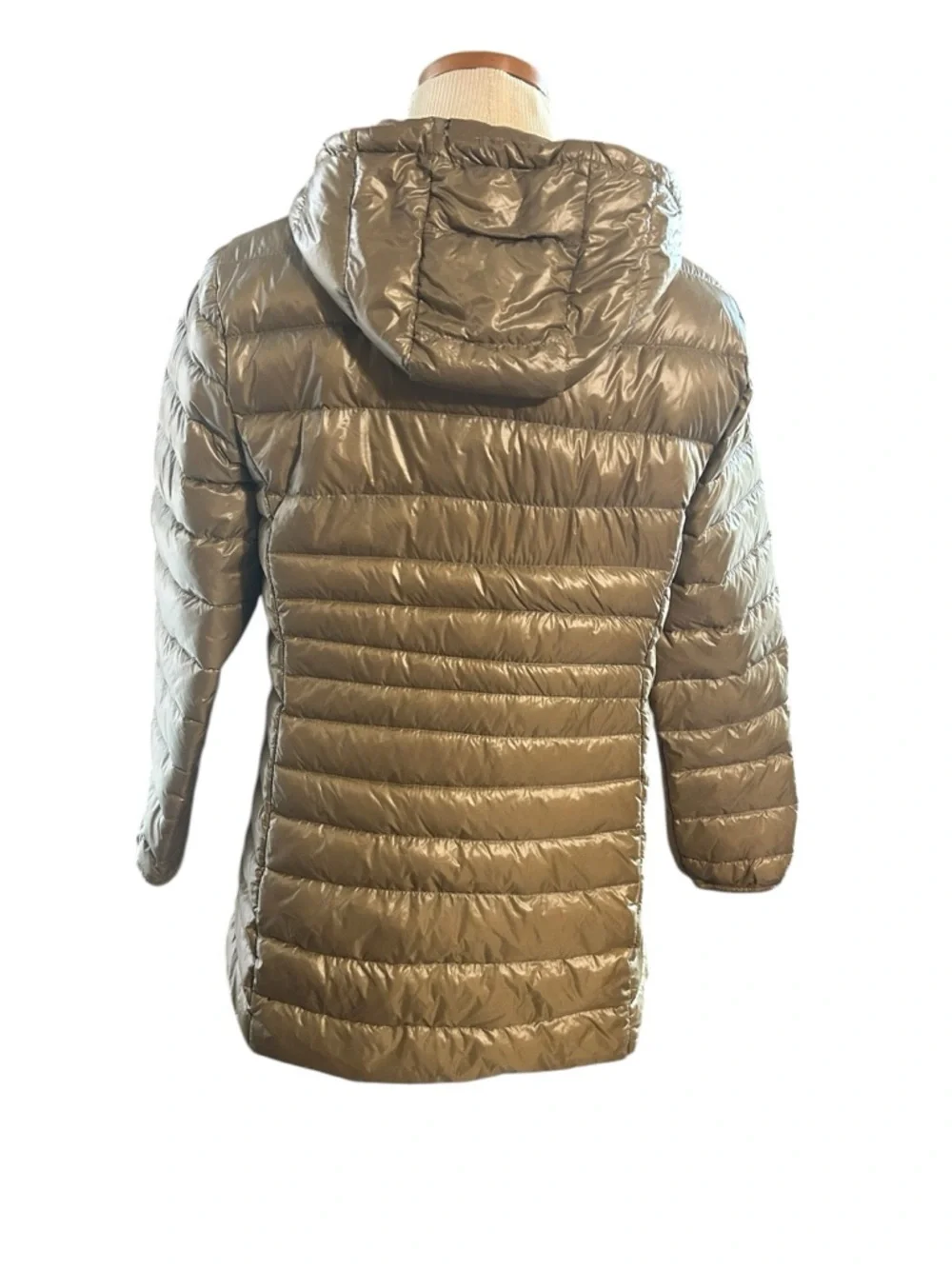 Metallic Bronze Down Puffer Jacket Hooded Lightweight Coat Fits XL/L